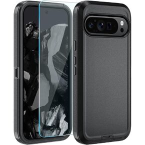 Phone Case for Google Pixel 9 Pro XL Case with HD Screen Protector, Pixel 9 Pro XL Case Heavy Duty Durable Shockproof 2-Layer Cover for Google 9 Pro XL (with Belt Clip-Black)