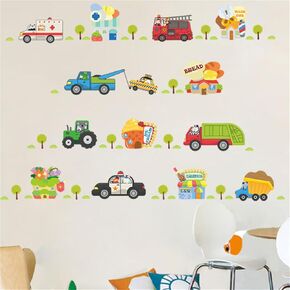 Urban Vehicle Wall Decals Forest Animals Driver The Car Wall Stickers Peel and Stick Removable Boys' Bedroom Children's Room Nursery Kindergarten Classroom Background Decoration 41.3in*37.4in