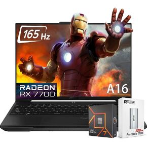 ASUS TUF Gaming A16 (2024) Gaming Laptop, 16" FHD+ 165Hz 16:10 Display, 8-Core AMD Ryzen 7-7735HS, AMD Radeon RX7700S(>RTX4060), RGB Backlit KB, WiFi 6, Win11 Home, W/portable SSD(32GB|1TB SSD)