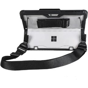 Clear Case for Microsoft Surface Go 4 (2023)/ Surface Go3/Go2/Go, Rugged Hard Shell Cover with Shoulder Strap & Hand Strap&Stylus Pen Holder, Compatible with Type Cover Keyboard (Black)