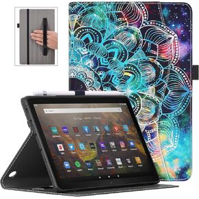 VORI Case for All-New Amazon Fire HD 10 Tablet (11th Generation 2021 Release) and Fire HD 10 Plus, Folding Stand TPU Cover with Auto Wake/Sleep & Hand Strap for Fire 10.1 Inch 2021, Flower Rose