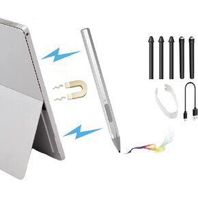 4096 Pressure Stylus Pen for Microsoft Surface Pro 9/8/7/6/5/4/3/X Surface Laptop Book Studio Surface 3/Go3/Go2/Go Pen Protocol, Magnetic Hold, Erase Copy Paste+Tilt&Palm Rejection Function (Silver)