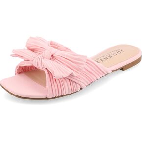 Journee Collection Womens Pleated Metallic Bow Knot Low Block Heel Padded Open Square Toe Serlina Slide Sandal