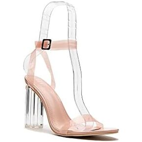 REVOL Maria-2 Clear Chunky Block High Heels for Women, Transparent Strappy Open Toe Shoes Heels for Women