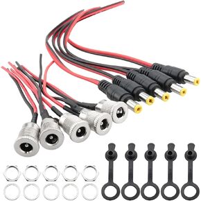 5 Sets 5.5 x 2.1 mm DC Power Jack Socket Threaded Female Panel Mount Connector Adapter with Dustproof Plug for MP3 Phone Audio Video CCTV