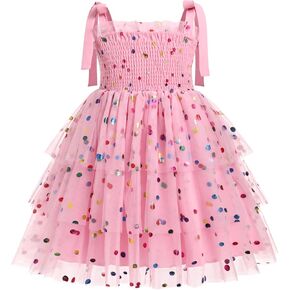 IBTOM CASTLE Baby Girls Tutu Dress Sleeveless Backless Princess Tulle Birthday Party Dresses Sequin Ruffle Summer Sundress