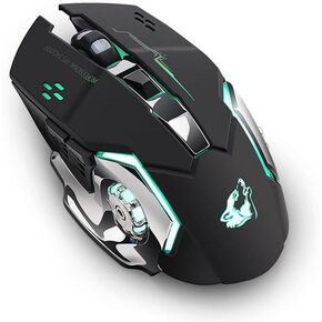 Aimery Wireless Mouse Computer Mice Mechanical Breathing Colorful Light USB Charging Mode 6 Keys 3 Speed DPI Ergonomics PC Laptop Black