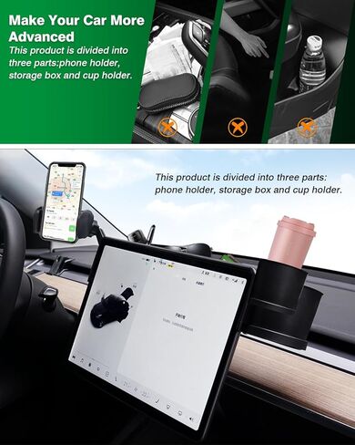 حامل هاتف الشاشة 2020-2024 لطراز Tesla Y / 2017-2024 موديل 3 ملحقات حامل أكواب ونظارات شمسية وحامل هاتف أسود (يناسب جميع موديلات الهواتف) in Kuwait