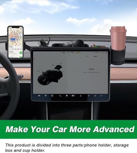 حامل هاتف الشاشة 2020-2024 لطراز Tesla Y / 2017-2024 موديل 3 ملحقات حامل أكواب ونظارات شمسية وحامل هاتف أسود (يناسب جميع موديلات الهواتف) in Kuwait