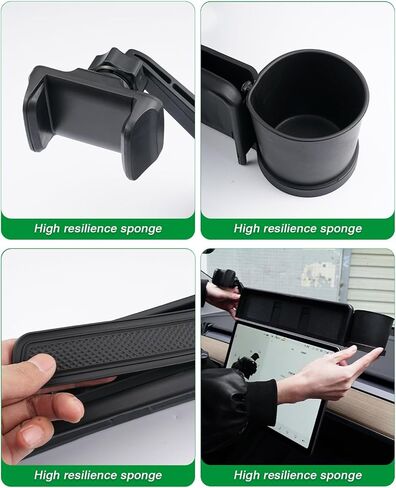 حامل هاتف الشاشة 2020-2024 لطراز Tesla Y / 2017-2024 موديل 3 ملحقات حامل أكواب ونظارات شمسية وحامل هاتف أسود (يناسب جميع موديلات الهواتف) in Kuwait