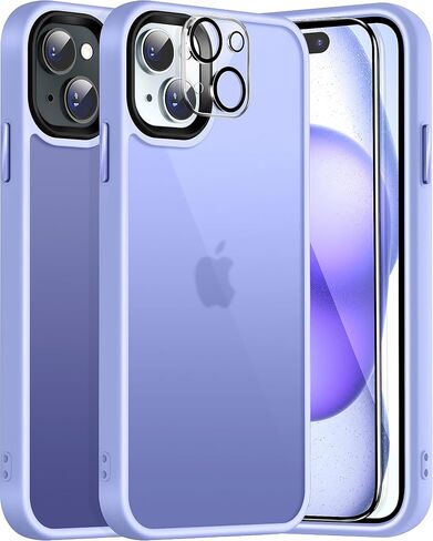 Dssairo 5 in 1 for iPhone 15 Case, with 2X Screen Protectors + 2X Camera Lens Protectors, [15FT Military Grade Protection] Anti-Fingerprints Anti-Scratch Translucent Matte Back (Black)… in Saudi Arabia