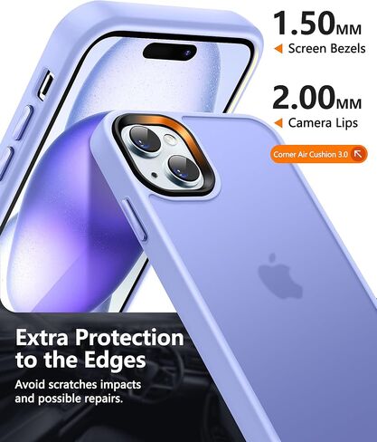 Dssairo 5 in 1 for iPhone 15 Case, with 2X Screen Protectors + 2X Camera Lens Protectors, [15FT Military Grade Protection] Anti-Fingerprints Anti-Scratch Translucent Matte Back (Black)… in Saudi Arabia