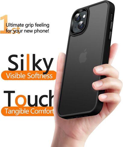 Dssairo 5 in 1 for iPhone 15 Case, with 2X Screen Protectors + 2X Camera Lens Protectors, [15FT Military Grade Protection] Anti-Fingerprints Anti-Scratch Translucent Matte Back (Black)… in Saudi Arabia