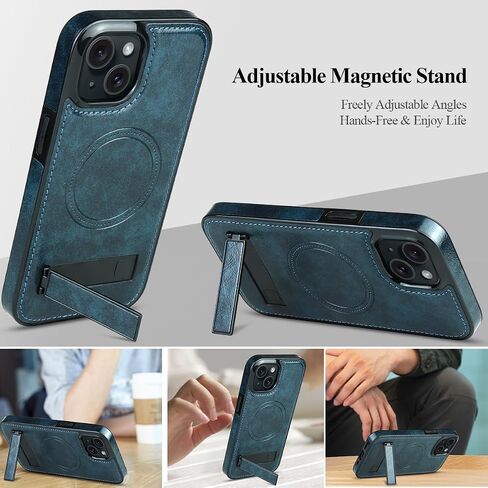 MMHUO Magnetic for iPhone 15 Leather Case,Compatible with Magsafe,Built-in Invisible Stand,Premium Leather Ultra Slim Magnetic Case Kickstand Cover Protective Phone Case for iPhone 15,Brown in Saudi Arabia