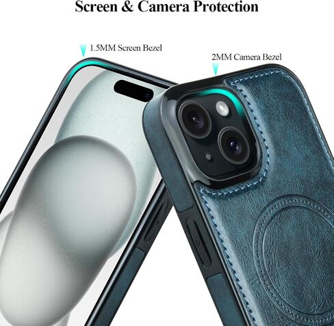 MMHUO Magnetic for iPhone 15 Leather Case,Compatible with Magsafe,Built-in Invisible Stand,Premium Leather Ultra Slim Magnetic Case Kickstand Cover Protective Phone Case for iPhone 15,Brown in Saudi Arabia