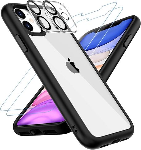 حافظة لهاتف iPhone 11 مع حافظة بمشبك حزام، 2 × واقي شاشة، [درجة عسكرية] غطاء حماية متين مقاوم للصدمات والغبار والسقوط لهاتف Apple iPhone 11 (أسود أزرق B) in Kuwait