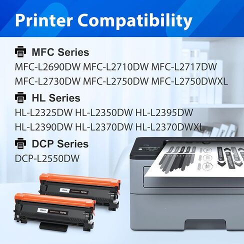 TN760 Toner Cartridge Compatible Replacement for Brother TN760 TN-760 TN730 TN-730 for HL-L2350DW HL-L2395DW HL-L2370DW DCP-L2550DW MFC-L2710DW MFC-L2750DW Printer 760 Toner Cartridge(2 Pack) in Saudi Arabia