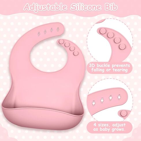 Silicone Baby Feeding Set, Baby Weaning Supplies with Suction Cup Divider Tray, Toddler Self-Feeding Tableware Set with Spoon Fork Drinking Mug Adjustable Bib for Babies 6+ Months (Pink) in Saudi Arabia