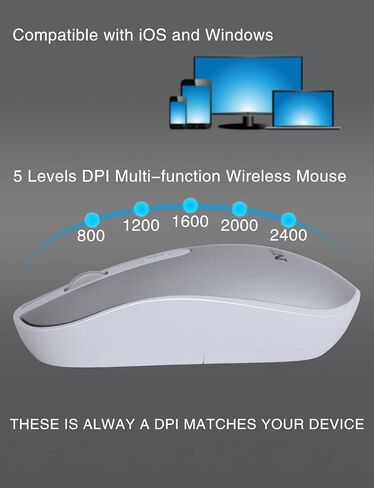 ماوس لاسلكي مع جهاز استقبال نانو للكمبيوتر الشخصي والكمبيوتر المحمول وChromebook والكمبيوتر المحمول - فضي in Kuwait