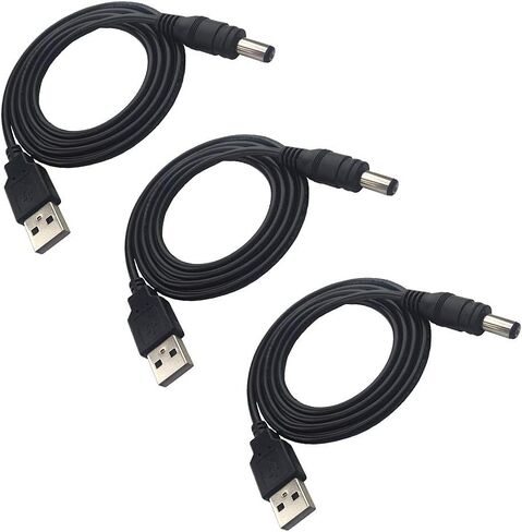 3pcs Extension Cable USB to DC Cable - 5V USB 2.0 Port Male to DC 5V L Type Male 5.5mm x 2.1mm Power Cord Black 100cm(3.3ft) in Kuwait