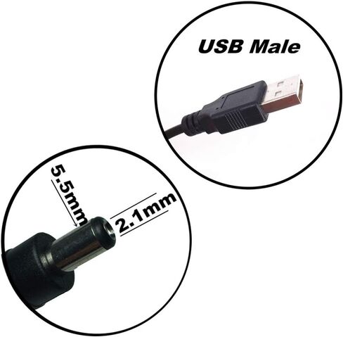 3pcs Extension Cable USB to DC Cable - 5V USB 2.0 Port Male to DC 5V L Type Male 5.5mm x 2.1mm Power Cord Black 100cm(3.3ft) in Kuwait