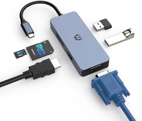 موزع USB C 6 في 1، محول USB C متعدد المنافذ مع 4K HDMI، منفذ عرض مزدوج، 3 منافذ USB 3.0، توصيل طاقة من النوع C وقارئ بطاقة SD in Saudi Arabia