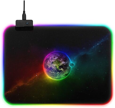Galaxy Earth and Moon Designed RGB LED USB Lighting Gaming Mouse pad RGB 13.8 x 9.8 Inches Table Mat in Saudi Arabia
