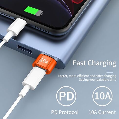 محول USB إلى USB C محول USB C أنثى إلى USB ذكر 8 حزم 10A نوع C إلى USB محول يدعم PD محول نقل البيانات للشحن السريع لأجهزة الكمبيوتر المحمول iPhone (برتقالي) in Saudi Arabia
