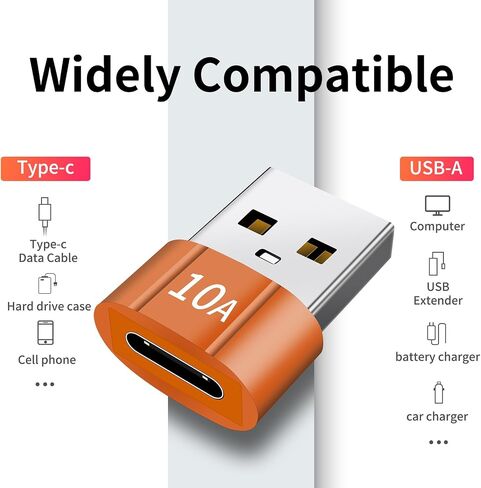 محول USB إلى USB C محول USB C أنثى إلى USB ذكر 8 حزم 10A نوع C إلى USB محول يدعم PD محول نقل البيانات للشحن السريع لأجهزة الكمبيوتر المحمول iPhone (برتقالي) in Saudi Arabia