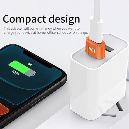 محول USB إلى USB C محول USB C أنثى إلى USB ذكر 8 حزم 10A نوع C إلى USB محول يدعم PD محول نقل البيانات للشحن السريع لأجهزة الكمبيوتر المحمول iPhone (برتقالي) in Saudi Arabia