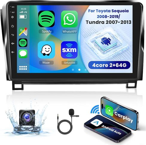 【2+64G】 for Toyota Sequoia 2008-2019/Tundra 2007-2013 Android Car Radio Stereo,Wireless Carplay Android Auto 10.1" Screen Bluetooth Car Audio Receiver GPS WiFi Backup Camera FM/RDS HiFi SWC in Saudi Arabia