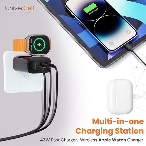 كتلة شاحن USB C | 4 في 1 شاحن سريع 43 وات، شاحن ساعة ذكية لاسلكي، محول سفر | مدمجة ومحمولة | ميزات السلامة المتقدمة in Saudi Arabia