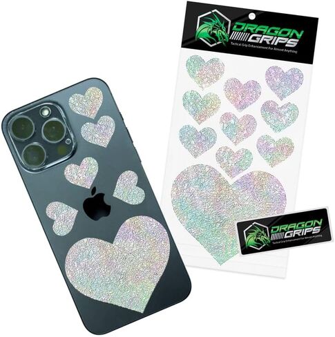 Tactical Non Slip Grip Tape Heart Stickers, 10 Pcs Holographic Textured Rubber Grip Tape for iPad, Tab, Laptop & Cell Phone Grip Tape by Dragon Grips in Saudi Arabia