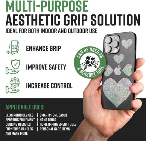 Tactical Non Slip Grip Tape Heart Stickers, 10 Pcs Holographic Textured Rubber Grip Tape for iPad, Tab, Laptop & Cell Phone Grip Tape by Dragon Grips in Saudi Arabia