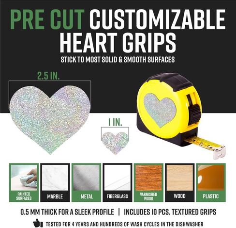 Tactical Non Slip Grip Tape Heart Stickers, 10 Pcs Holographic Textured Rubber Grip Tape for iPad, Tab, Laptop & Cell Phone Grip Tape by Dragon Grips in Saudi Arabia