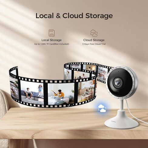 2K Security Indoor Camera with App, WiFi Home Camera Sound Detection PIR Motion Detection, Night Vision 130° 2-Way Talk，Easy to Install in Saudi Arabia