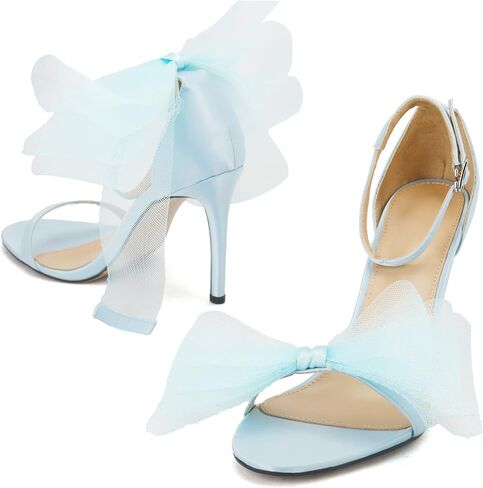 صنادل الزفاف النسائية من Keleimusi مع فيونكات شبكية غير متماثلة وحزام للكاحل وكعب ستيليتو in Kuwait