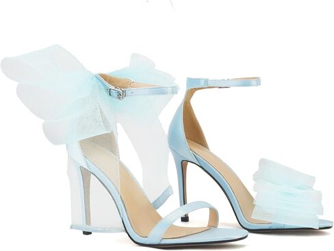 صنادل الزفاف النسائية من Keleimusi مع فيونكات شبكية غير متماثلة وحزام للكاحل وكعب ستيليتو in Kuwait