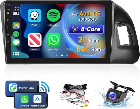 [8 CORE 2G+64G] راديو سيارة لأودي Q5 2010-2018 مع Carplay لاسلكي/Android Auto، 9 بوصة Android 13 IPS شاشة تعمل باللمس ستيريو سيارة، بلوتوث، GPS Navi، WiFi، SWC، DSP + كاميرا احتياطية in Saudi Arabia