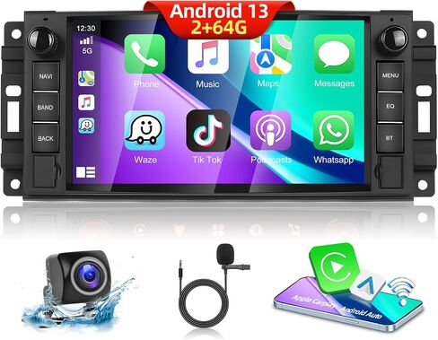 Car Stereo for Jeep Wrangler JK Dodge Chevrolet RAM 1500 Android Radio with Wireless A-pple CarPlay, 7" Touchscreen Stereo with WiFi, GPS, RDS/FM Radio, Bluetooth + Backup Camera & Mic 2+64G in Saudi Arabia