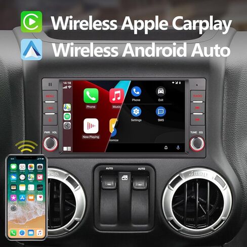 ستيريو سيارة LXKLSZ متوافق مع Carplay اللاسلكي/Android Auto لسيارة جيب رانجلر كوماندر دودج كرايسلر مع شاشة لمس IPS/بلوتوث/وصلة مرآة/FM/AM/USB in Kuwait