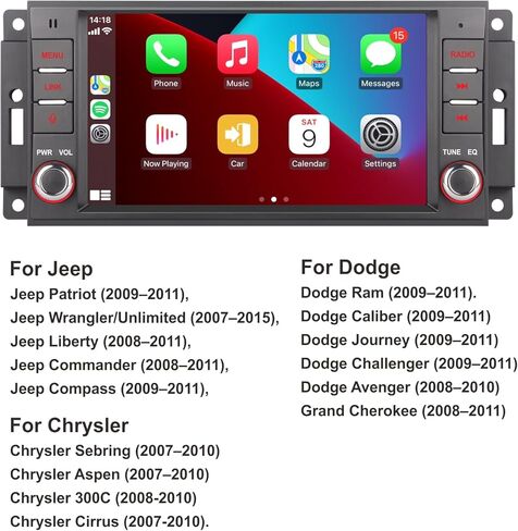 ستيريو سيارة LXKLSZ متوافق مع Carplay اللاسلكي/Android Auto لسيارة جيب رانجلر كوماندر دودج كرايسلر مع شاشة لمس IPS/بلوتوث/وصلة مرآة/FM/AM/USB in Kuwait