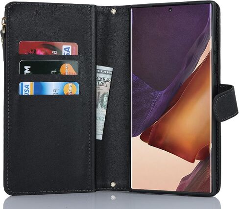 iCoverCase for Samsung Galaxy Note 20 Ultra Wallet Case with Card Holder for Women, Crossbody Lanyard Strap Kickstand PU Leather Case with Zipper Pocket Credit Card Slots Cover (Black) in Saudi Arabia