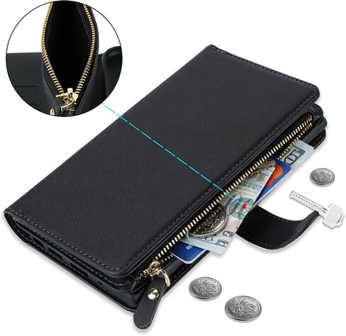 iCoverCase for Samsung Galaxy Note 20 Ultra Wallet Case with Card Holder for Women, Crossbody Lanyard Strap Kickstand PU Leather Case with Zipper Pocket Credit Card Slots Cover (Black) in Saudi Arabia