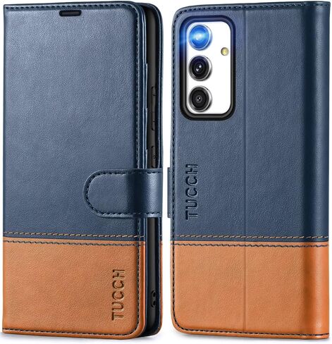 TUCCH Case Wallet for Galaxy A54 5G, TPU Shockproof Interior Case [RFID Blocking] Card Slot Folio [Kickstand], Magnetic PU Leather Flip Cover Compatible with Galaxy A54 6.4" 2023, Dark Blue & Brown in Saudi Arabia