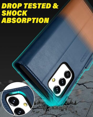 TUCCH Case Wallet for Galaxy A54 5G, TPU Shockproof Interior Case [RFID Blocking] Card Slot Folio [Kickstand], Magnetic PU Leather Flip Cover Compatible with Galaxy A54 6.4" 2023, Dark Blue & Brown in Saudi Arabia