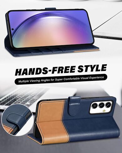 TUCCH Case Wallet for Galaxy A54 5G, TPU Shockproof Interior Case [RFID Blocking] Card Slot Folio [Kickstand], Magnetic PU Leather Flip Cover Compatible with Galaxy A54 6.4" 2023, Dark Blue & Brown in Saudi Arabia