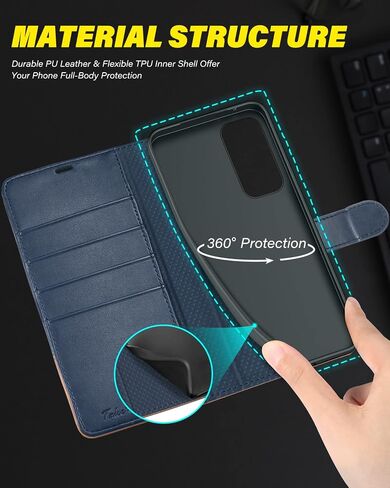 TUCCH Case Wallet for Galaxy A54 5G, TPU Shockproof Interior Case [RFID Blocking] Card Slot Folio [Kickstand], Magnetic PU Leather Flip Cover Compatible with Galaxy A54 6.4" 2023, Dark Blue & Brown in Saudi Arabia