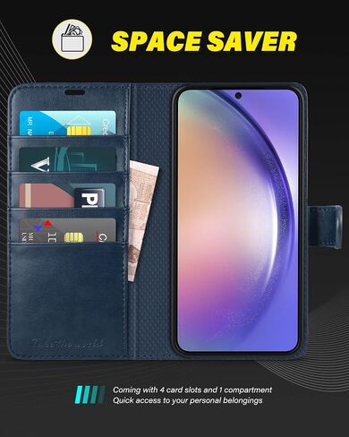 TUCCH Case Wallet for Galaxy A54 5G, TPU Shockproof Interior Case [RFID Blocking] Card Slot Folio [Kickstand], Magnetic PU Leather Flip Cover Compatible with Galaxy A54 6.4" 2023, Dark Blue & Brown in Saudi Arabia