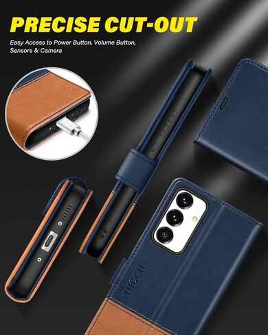 TUCCH Case Wallet for Galaxy A54 5G, TPU Shockproof Interior Case [RFID Blocking] Card Slot Folio [Kickstand], Magnetic PU Leather Flip Cover Compatible with Galaxy A54 6.4" 2023, Dark Blue & Brown in Saudi Arabia